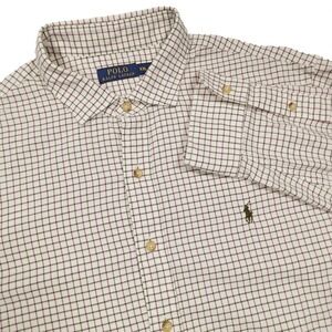 POLO RALPH LAUREN Men's XXL‎ White Purple Green Grid Check Button Up Dress Shirt